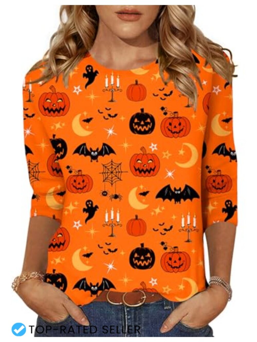 Women's 3/4 Sleeve Tunic Top Stretch Polyester Spandex Crew Neck